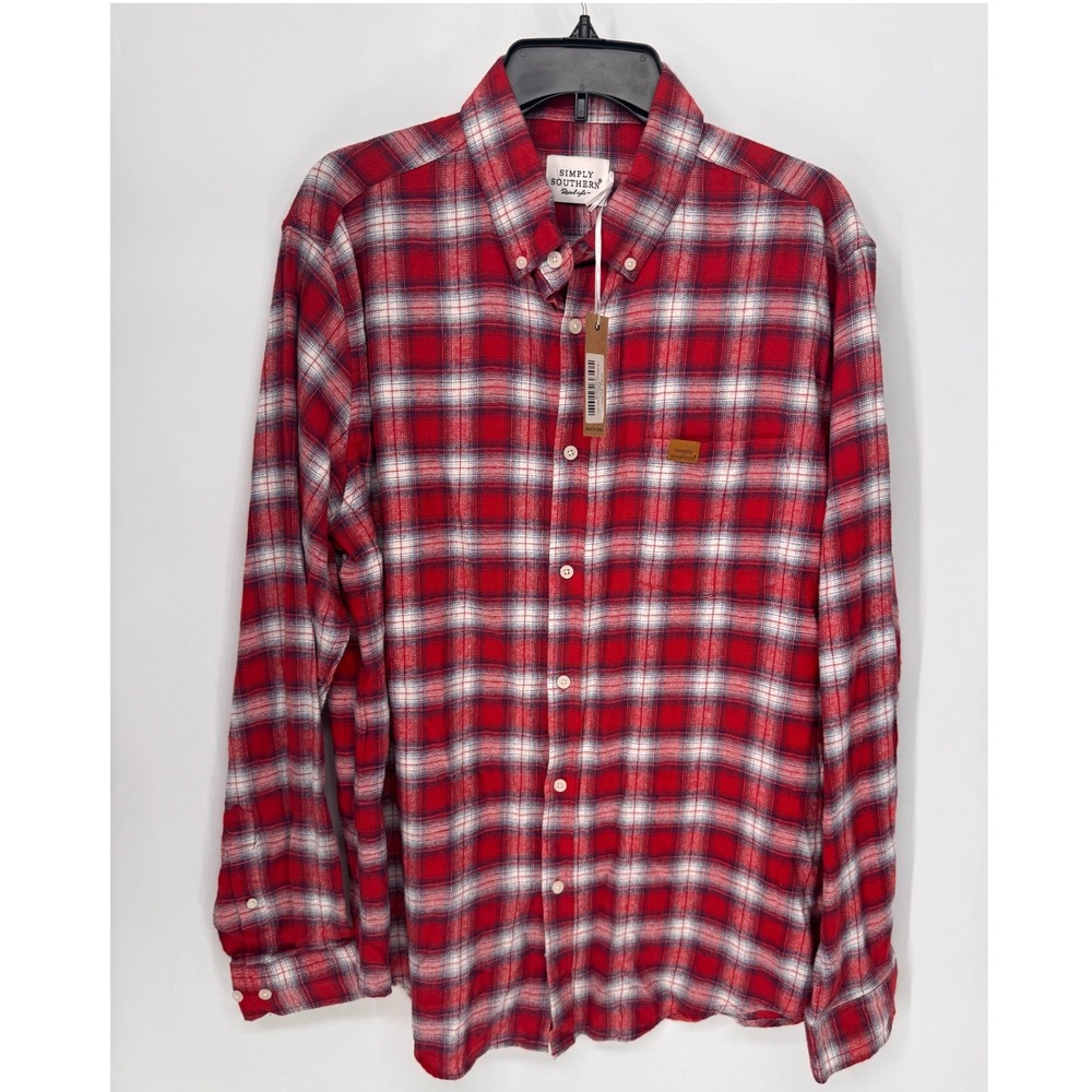 Simply Southern Shirt Mens XL Red NWT Tartan Plaid Button Down Cotton LongSleeve
